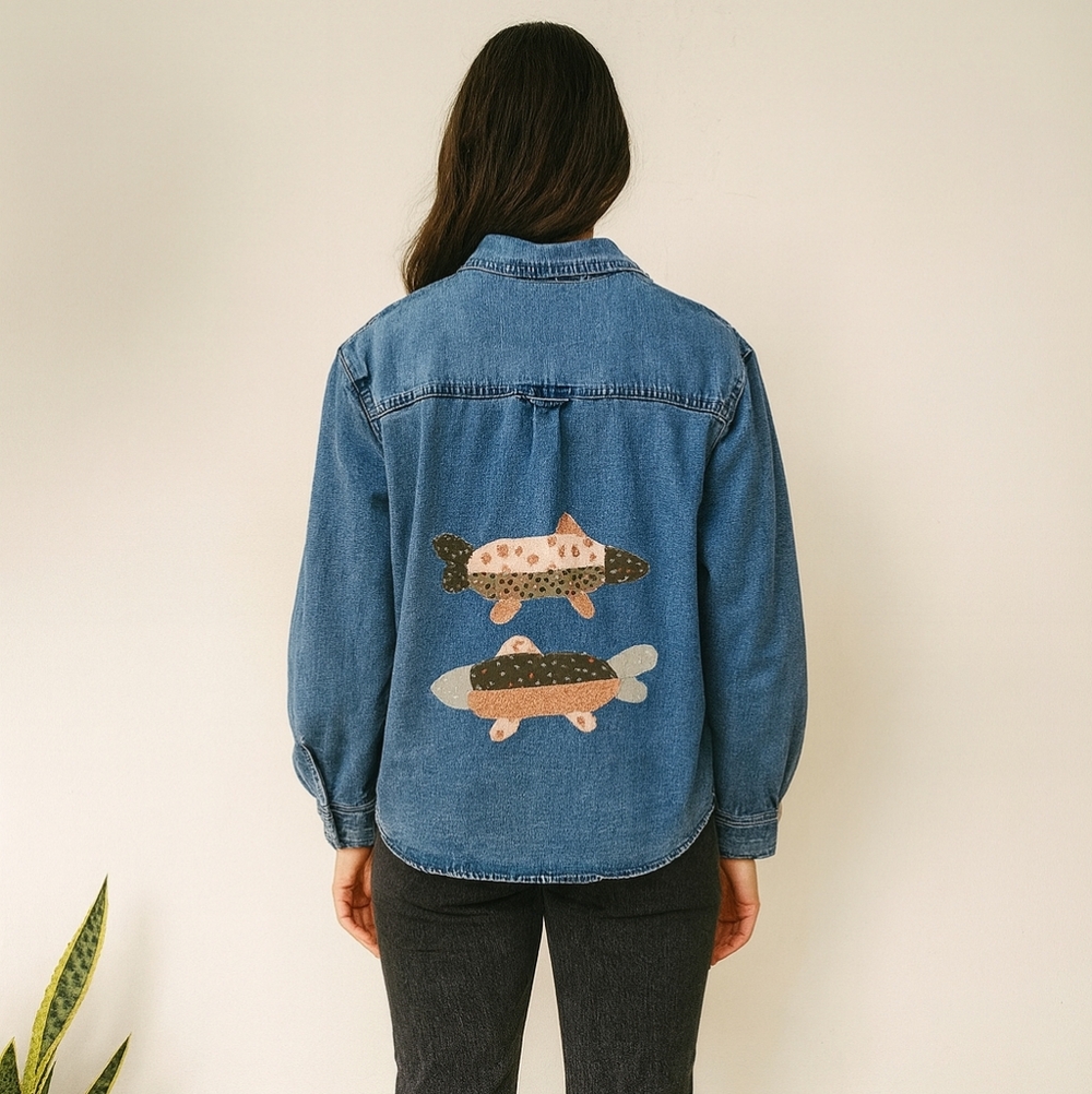 Re Worked Demin Patch Work Fish Button Up